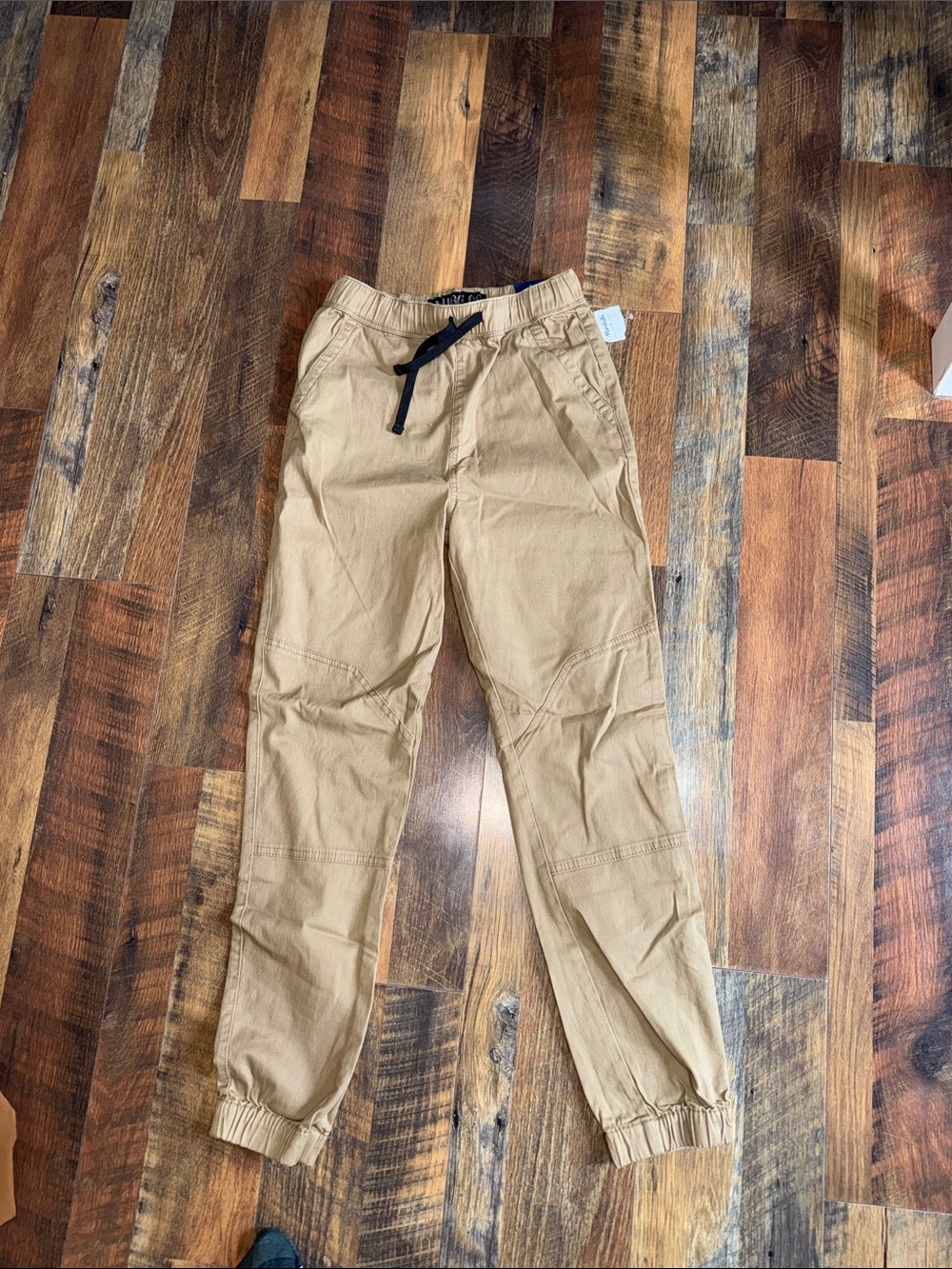 Plugg Kids Casual Jogger Pants in Khaki with Black Drawstring